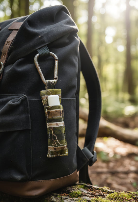 Camo Fabric Lip Balm Keychain Holder
