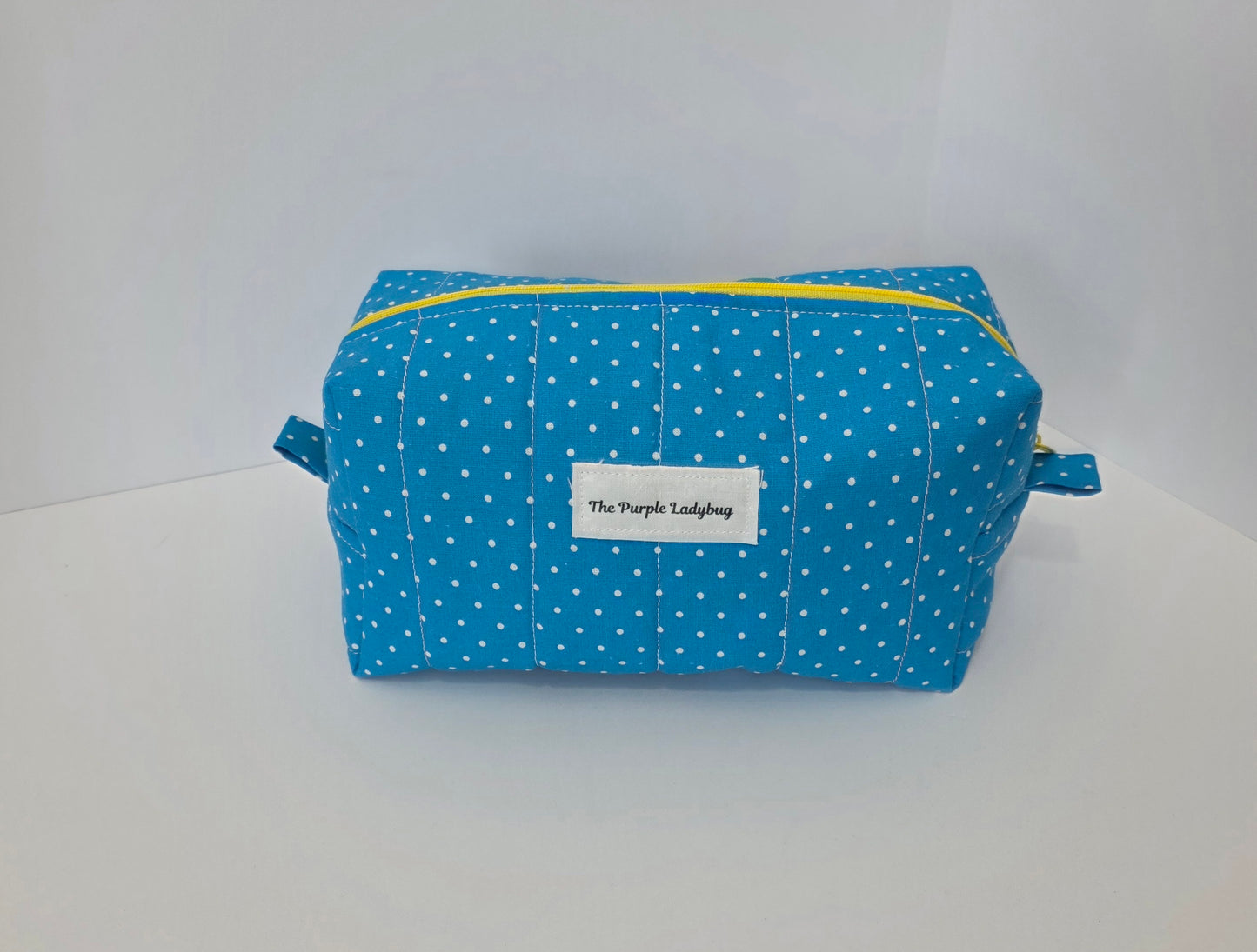 Blue Polka Dot handmade quilted boxy pouch