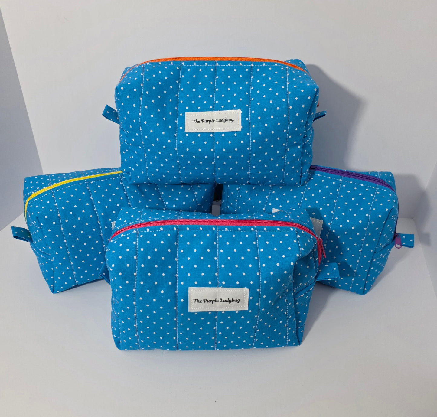 The Polka Dot Quilted Boxy Pouch - Blue
