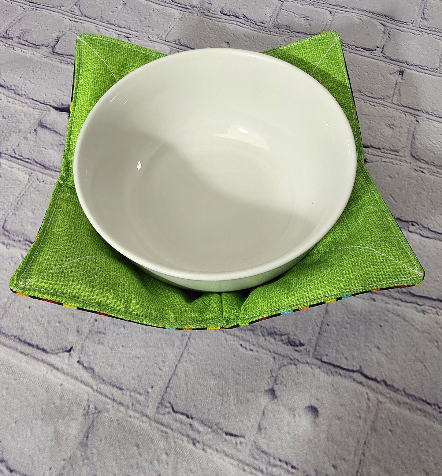 Reversible Bowl Cozy | Fun Polka Dot & Bright Lime Green | Microwave Safe