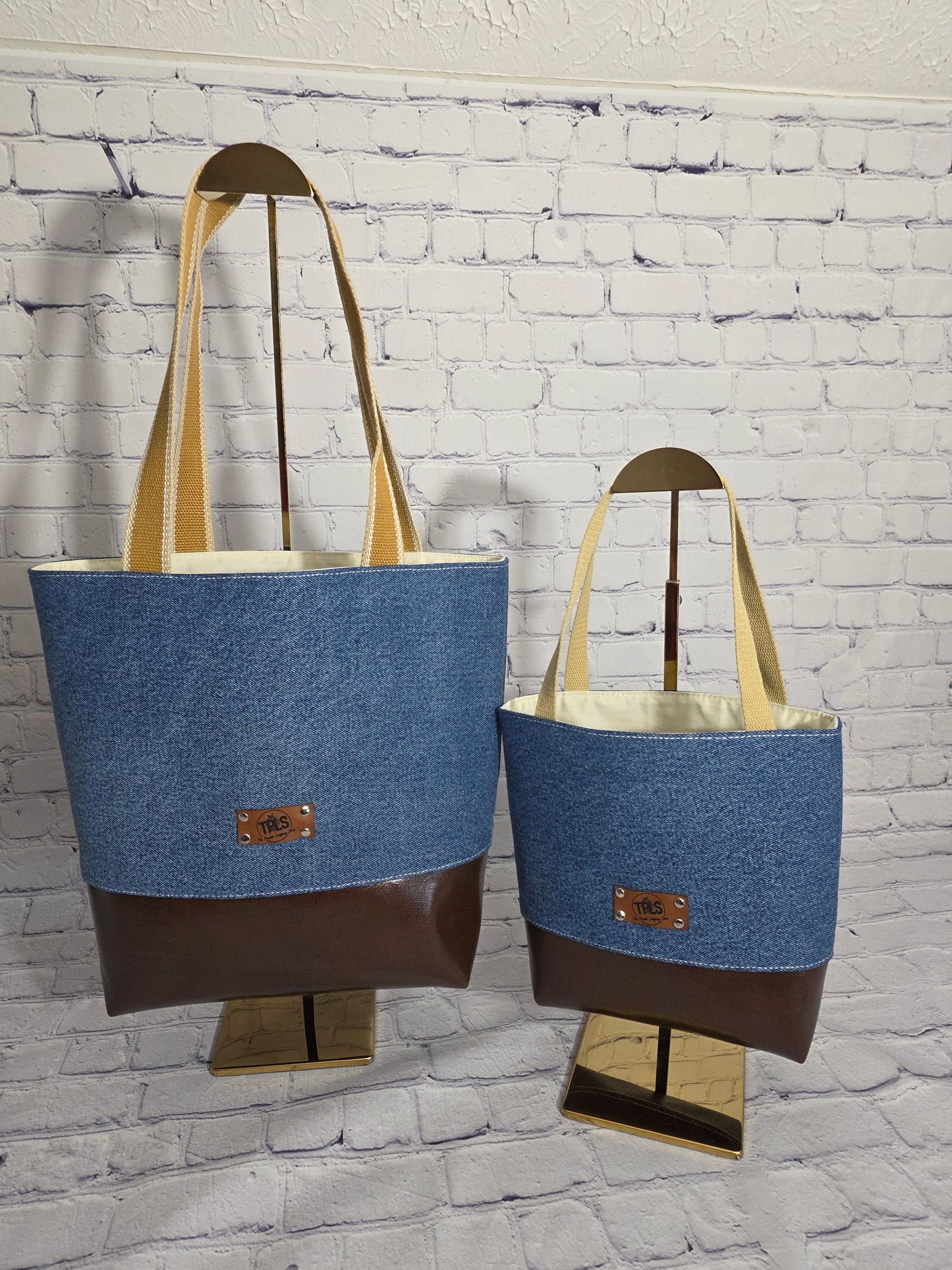 The Two-Tone Mini Tote denim bag detail