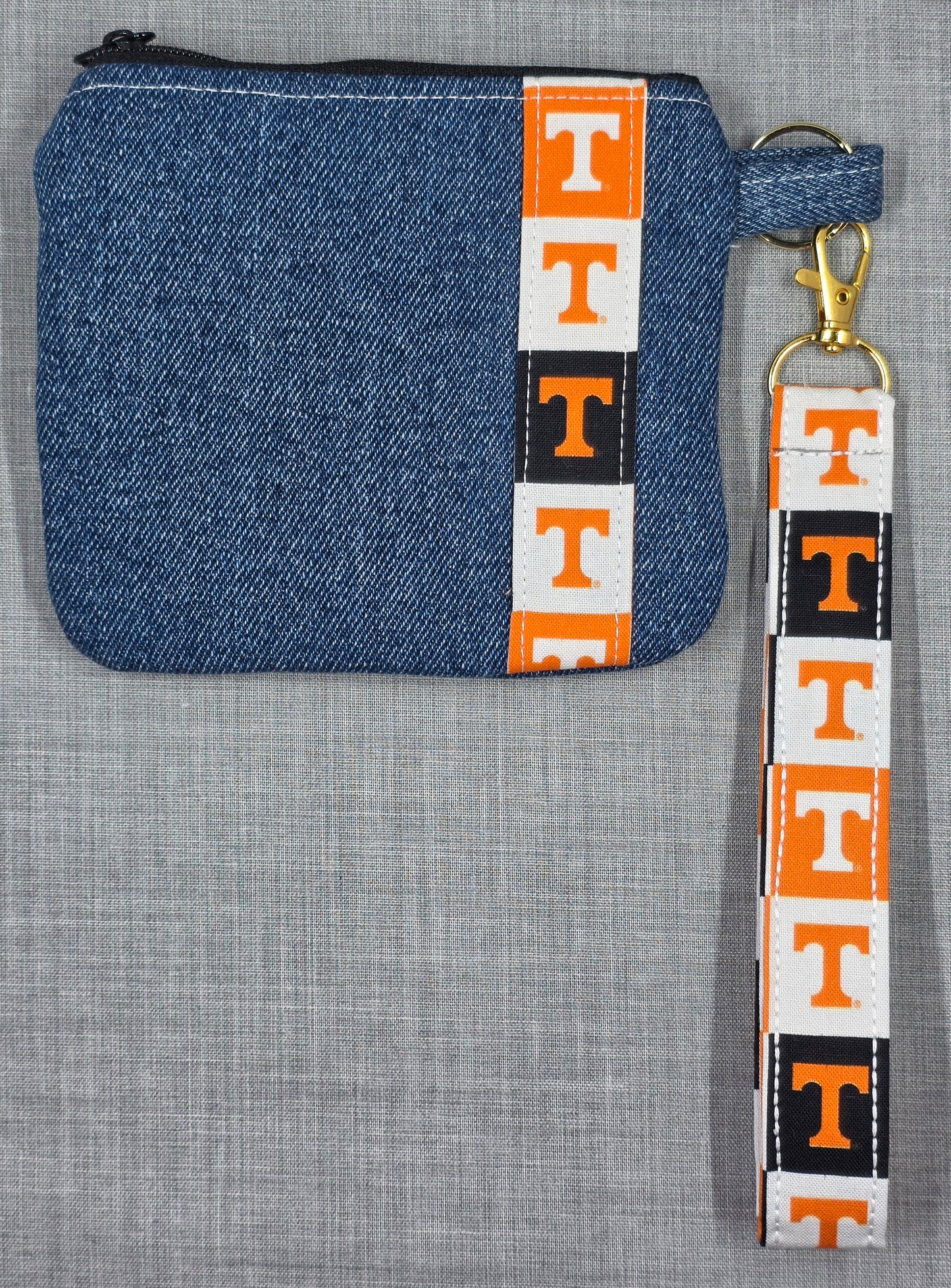 Denim College Spirit Pouch & Wristlet Set