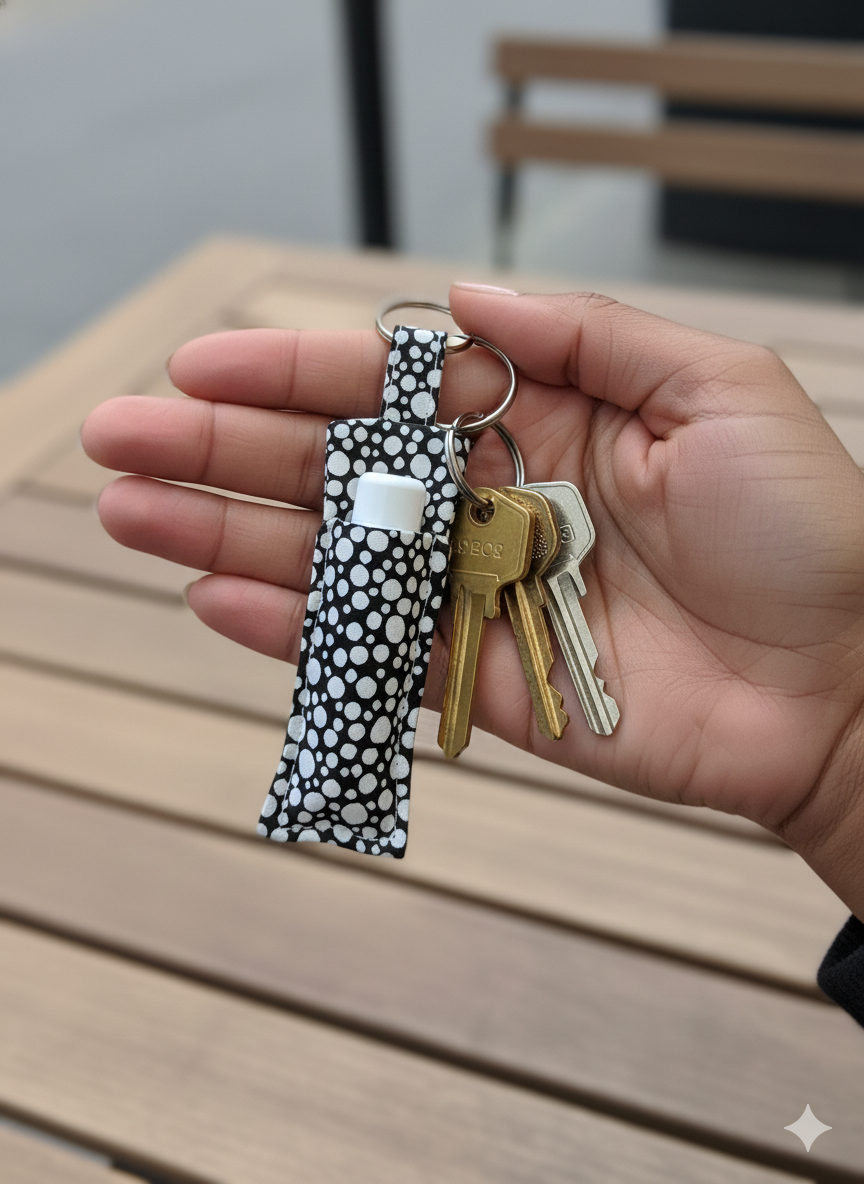 Black & White Polka Dot Lip Balm Holder Keychain