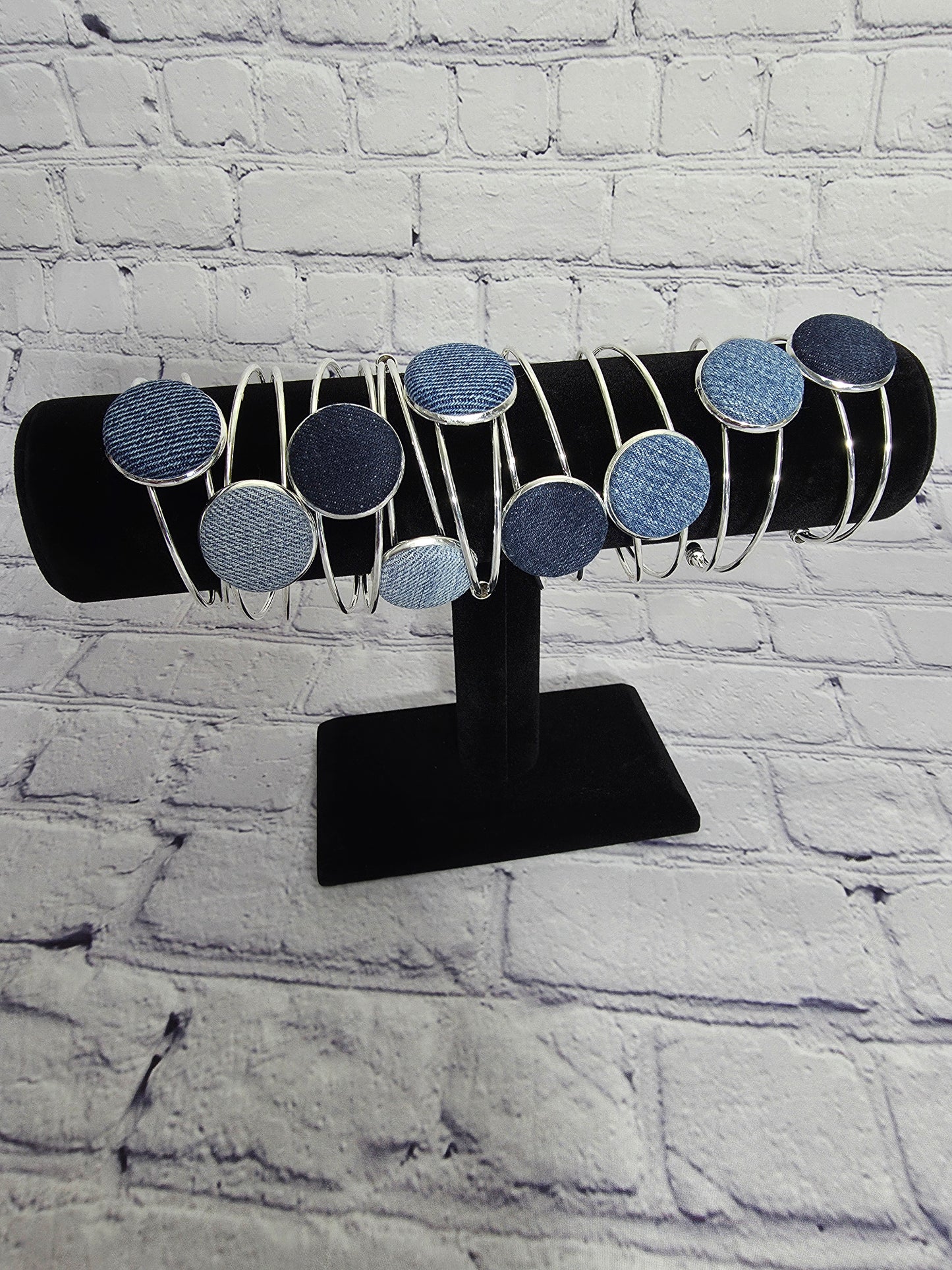 Denim Chic Cuff Bracelet - Silver Tone