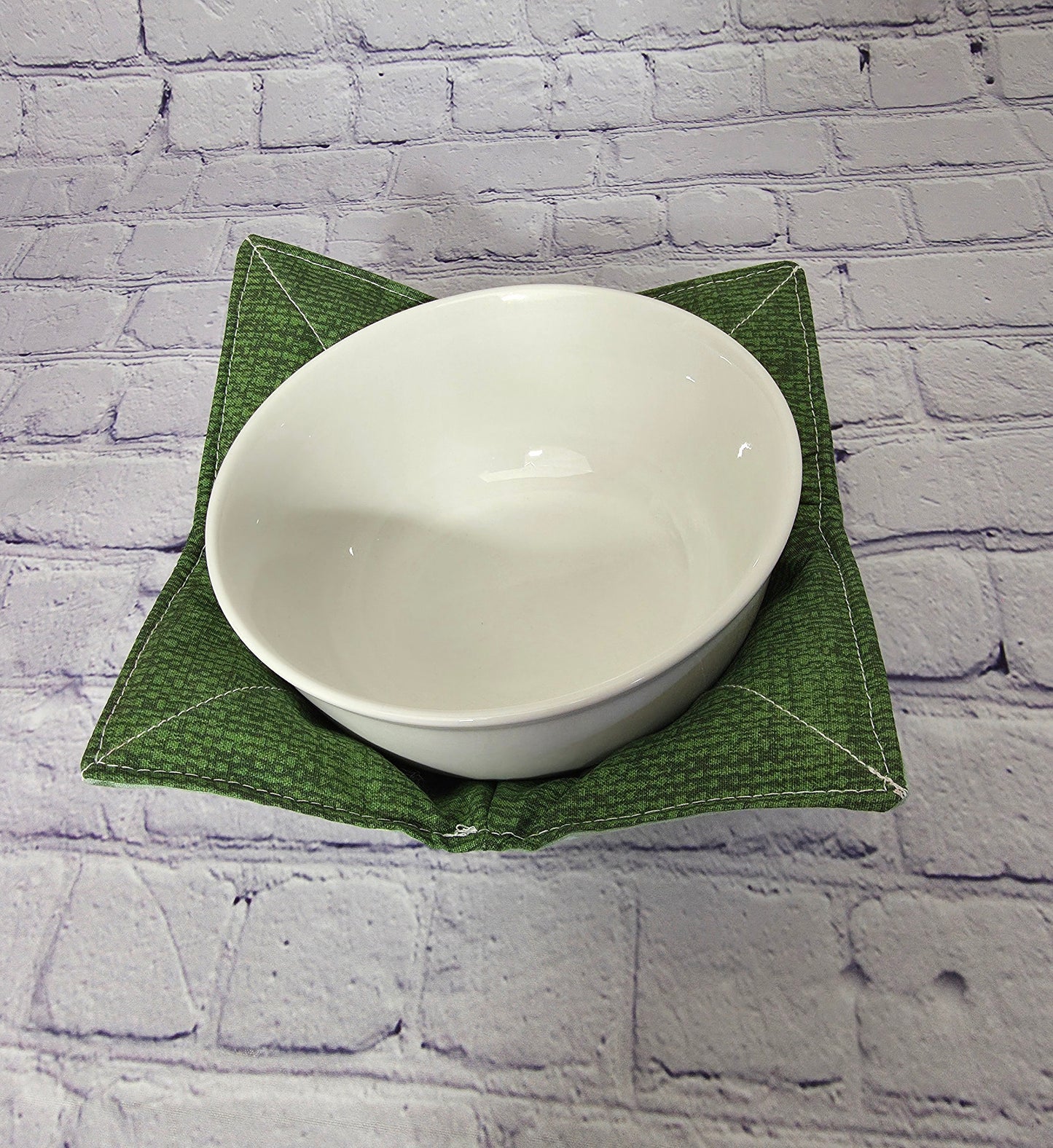 Reversible Cotton Microwave-Safe Bowl Cozy | Sage & Forest Green