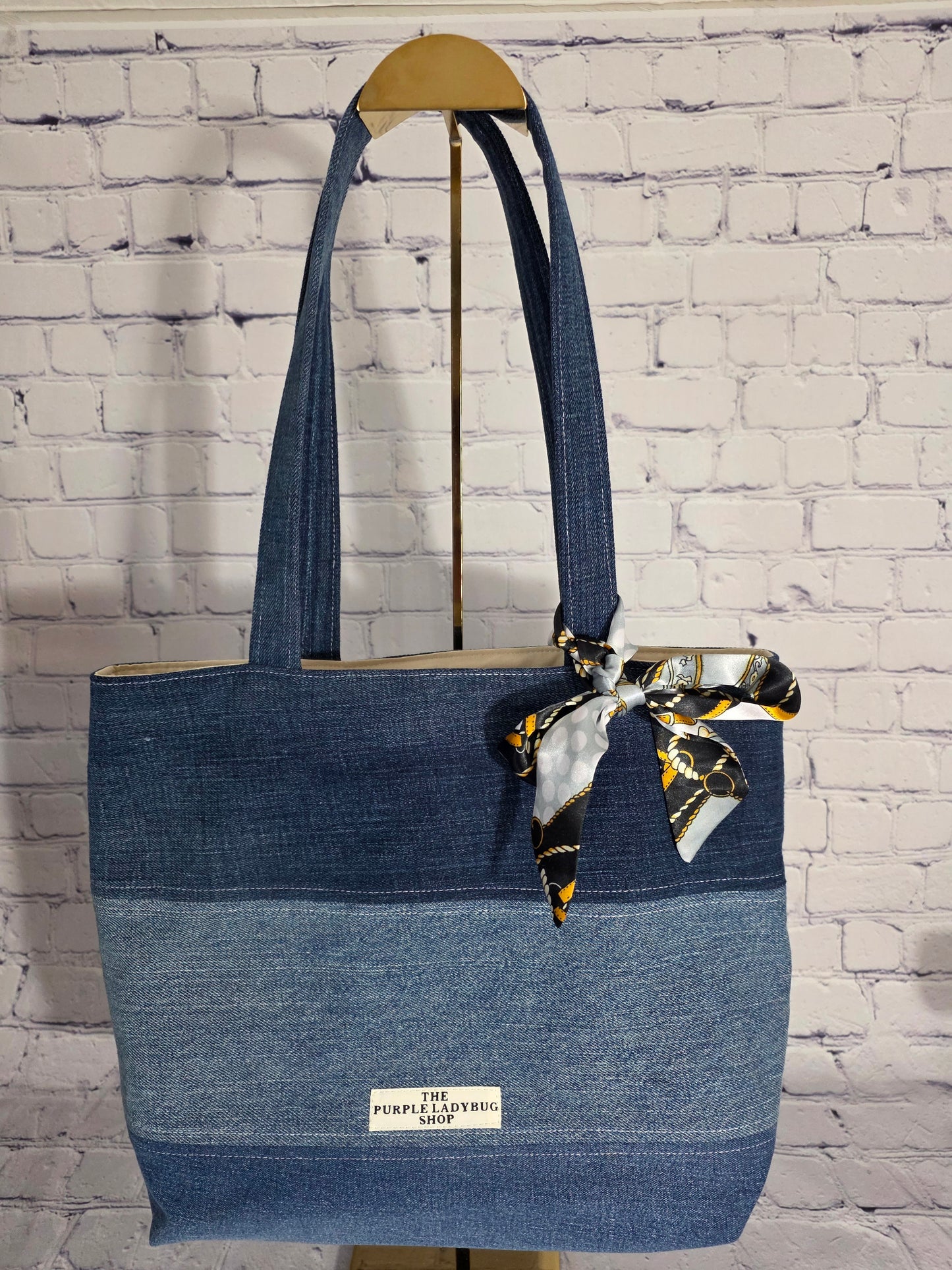 Two-Tone Denim Artisan Tote Bag