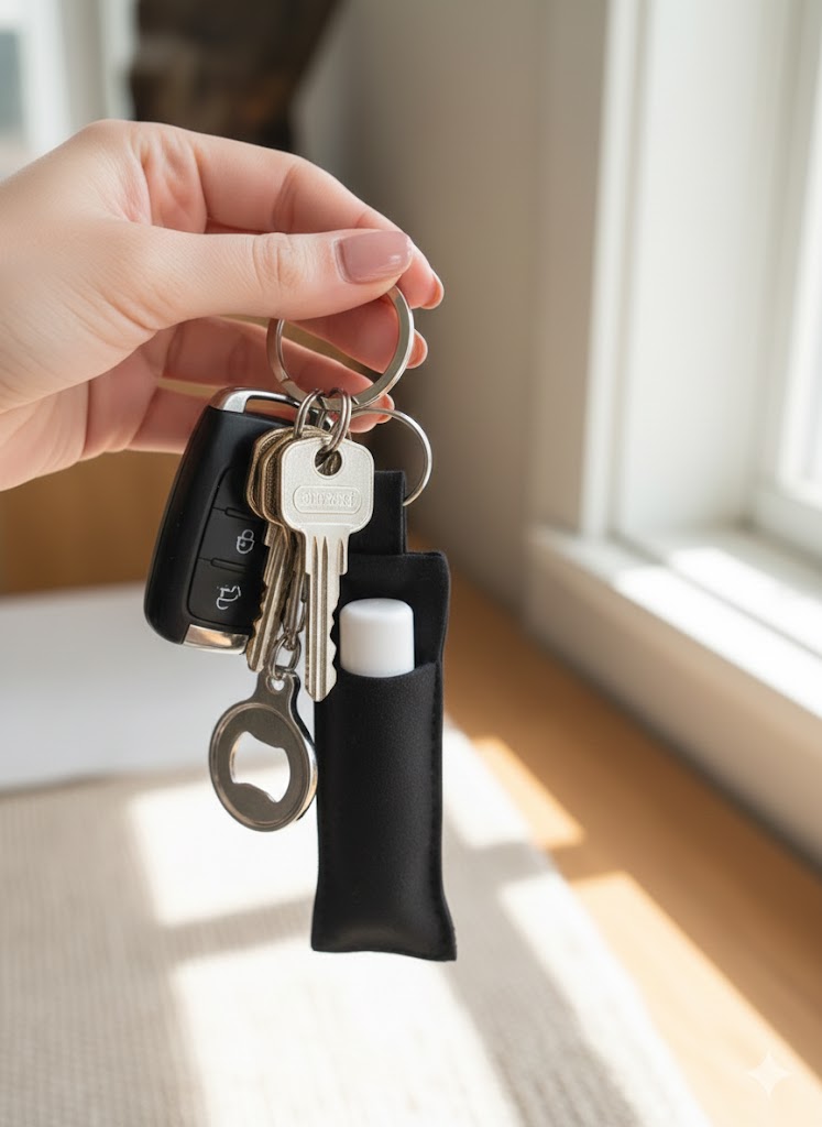 Fabric Lip Balm Holder Keychain - Black