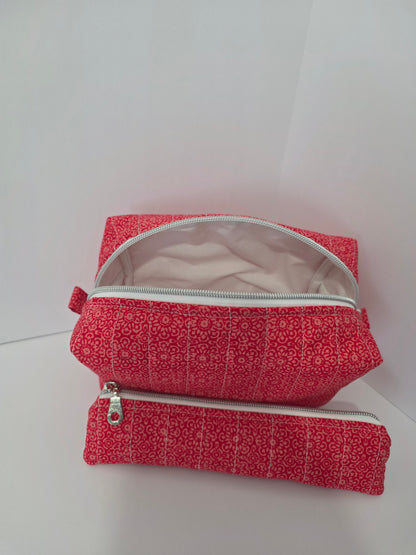 Handmade Quilted Travel & Toiletry Set – Crimson Medallion