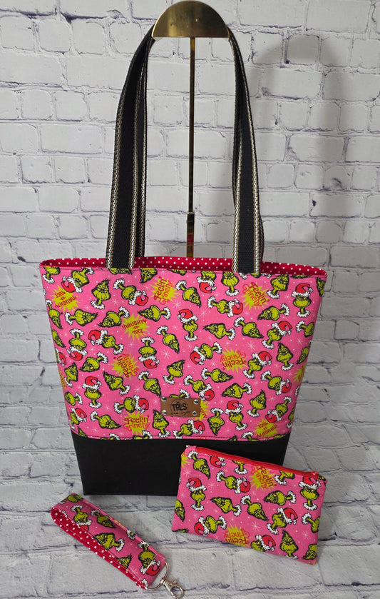 Grinchy Christmas Tote Bag & Accessories Set