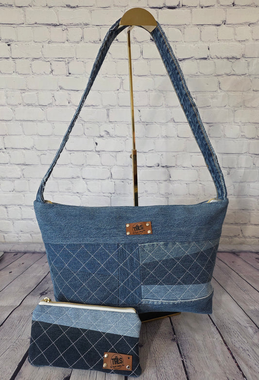 The Reclaimed Denim Shoulder Tote & Matchset Pouch