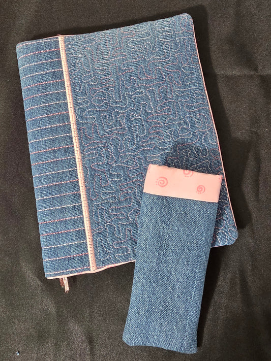 Quilted Denim Notebook Cover & Matching Eyeglass Case Set