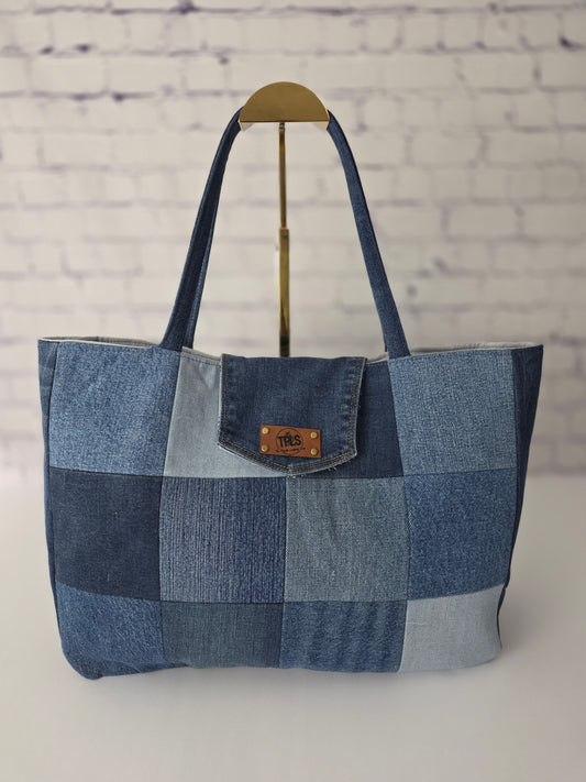 Upcycled Denim Patchwork Tote Bag