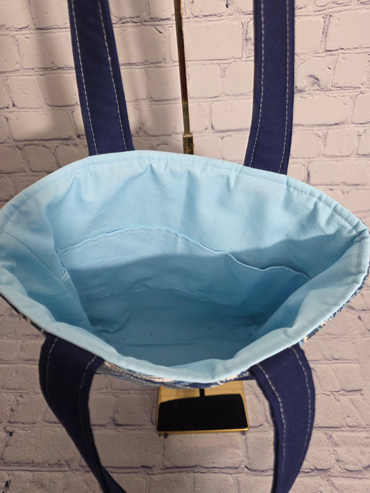 Deep Blue Paisley Quilted Artisan Tote Bag