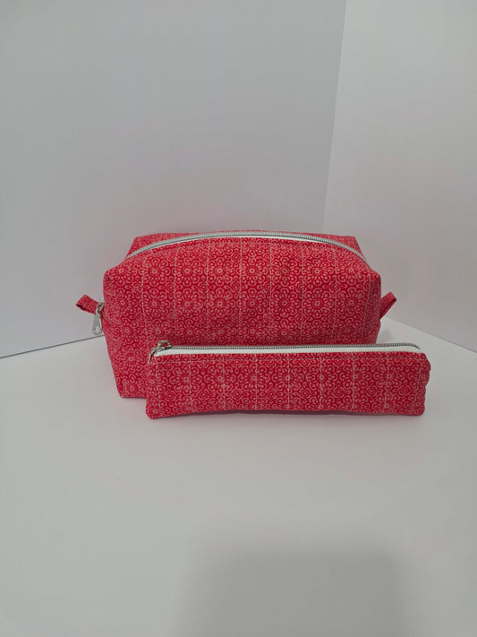 Handmade Quilted Travel & Toiletry Set – Crimson Medallion