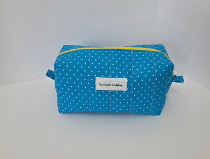 The Polka Dot Quilted Boxy Pouch - Blue