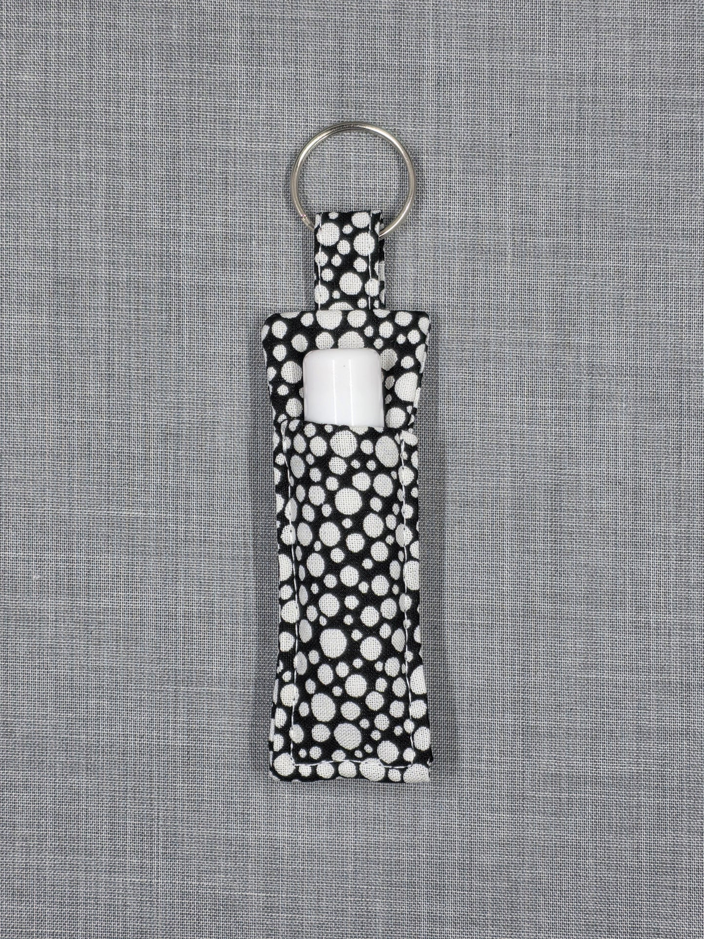 Black & White Polka Dot Lip Balm Holder Keychain