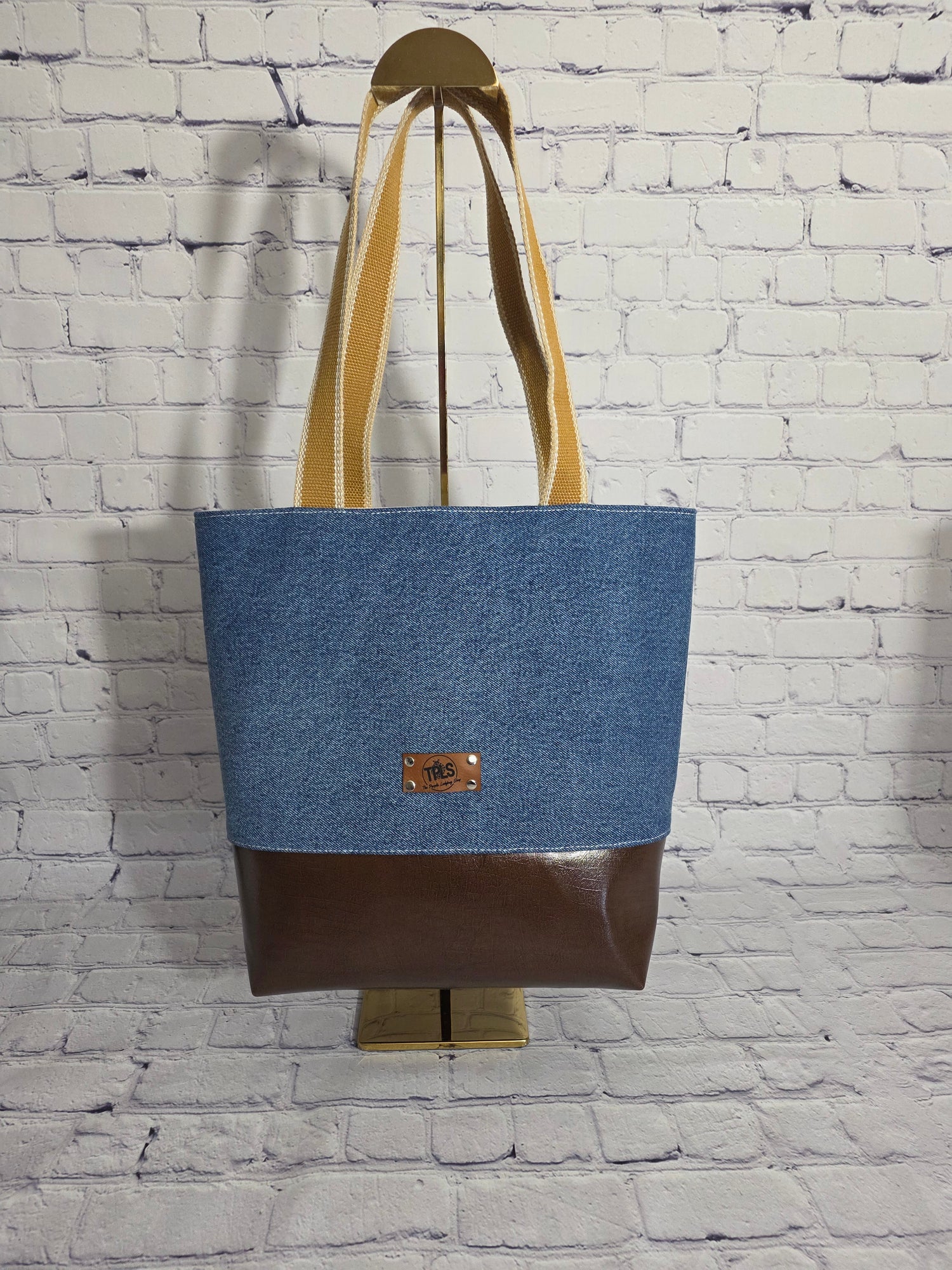 The Two-Tone Denim Tote handmade from contrasting denim washes