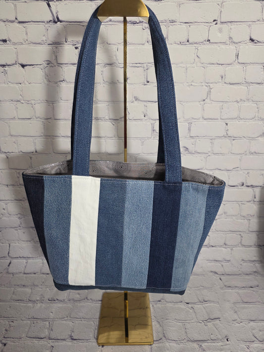 Coastal Blues Upcycled Denim Patchwork Tote Bag