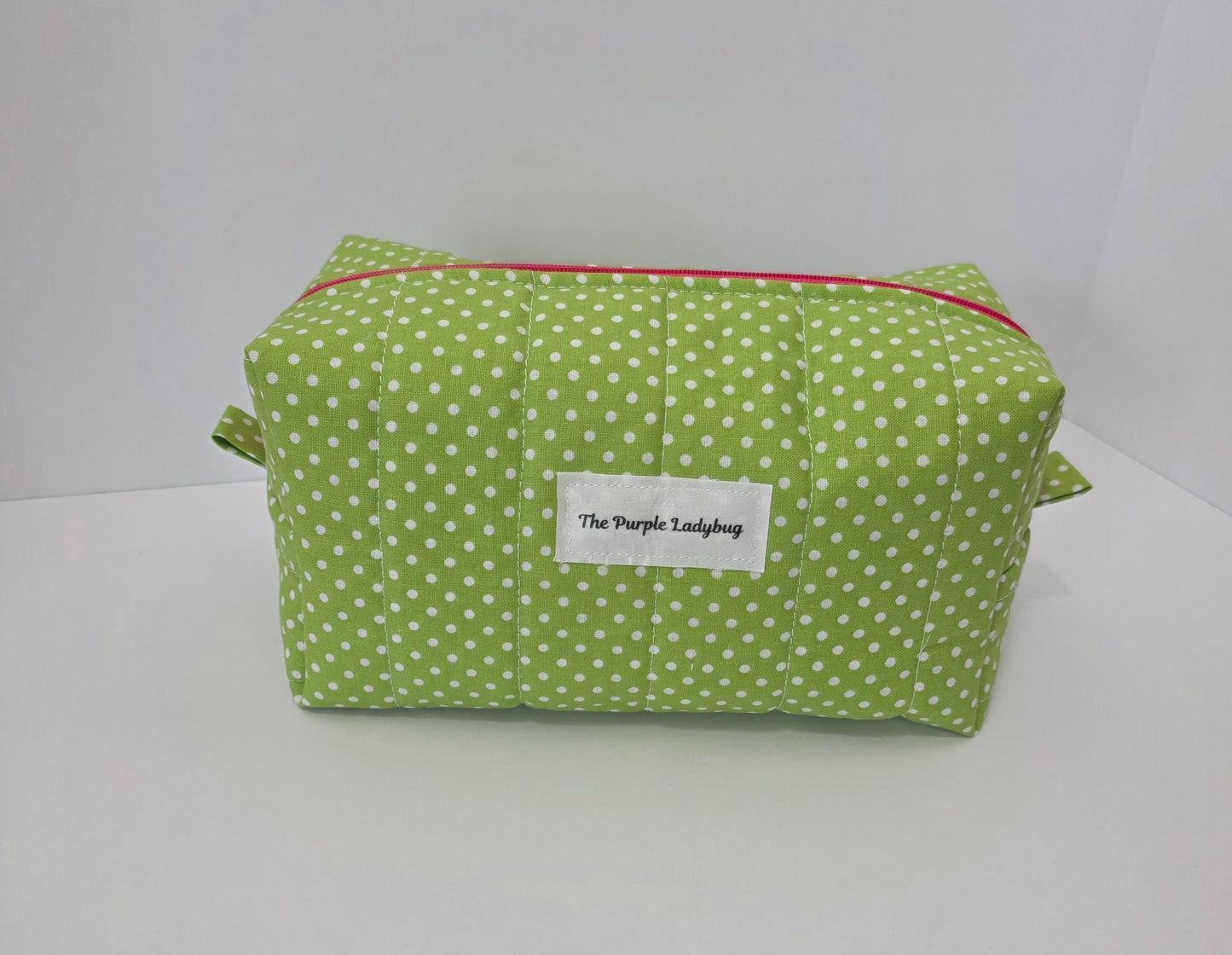 The Polka Dot Quilted Boxy Pouch - Green