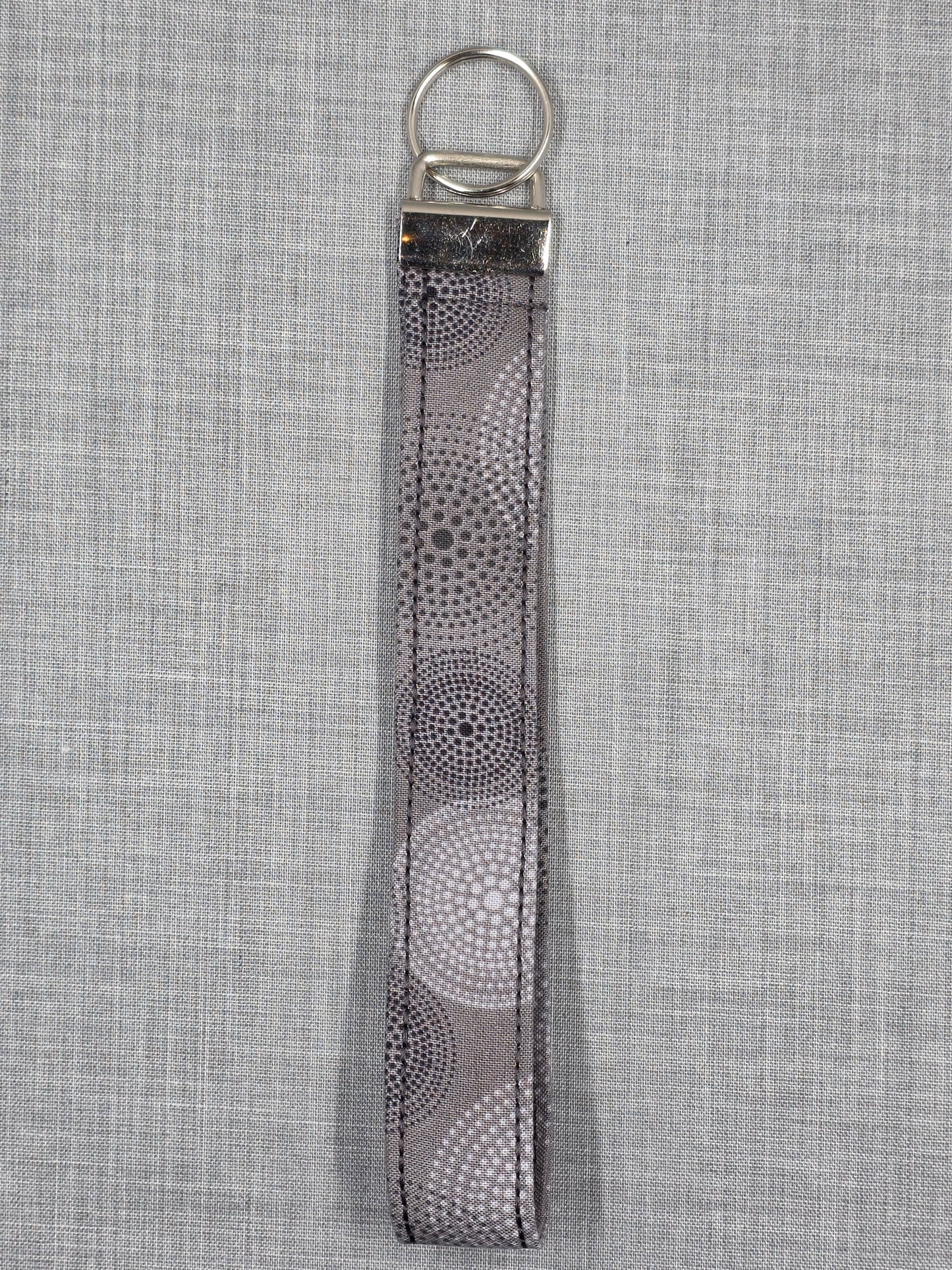 Grey Dotted Mandala Fabric Wristlet Keychain
