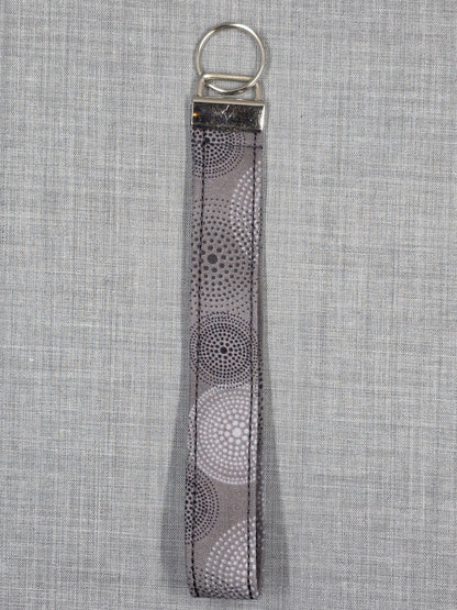 Grey Dotted Mandala handmade fabric wristlet keychain