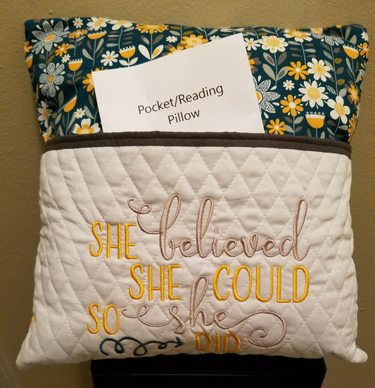 She Believed She Could handmade reading pillow