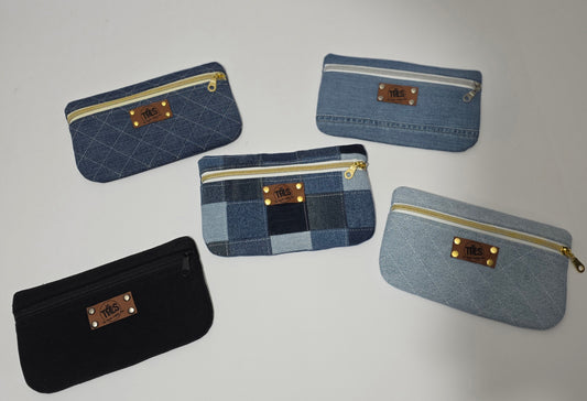 Slim denim belt bags in assorted repurposed denim styles