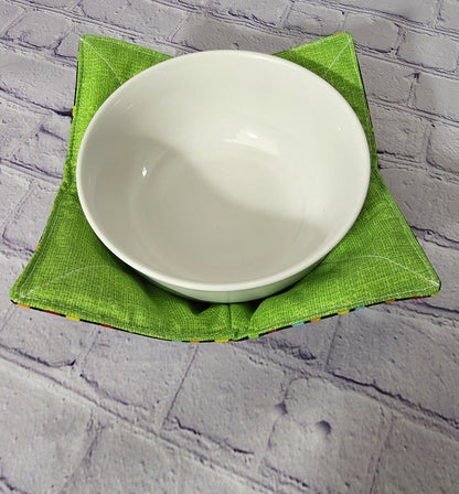 Reversible Bowl Cozy | Fun Polka Dot & Bright Lime Green | Microwave Safe