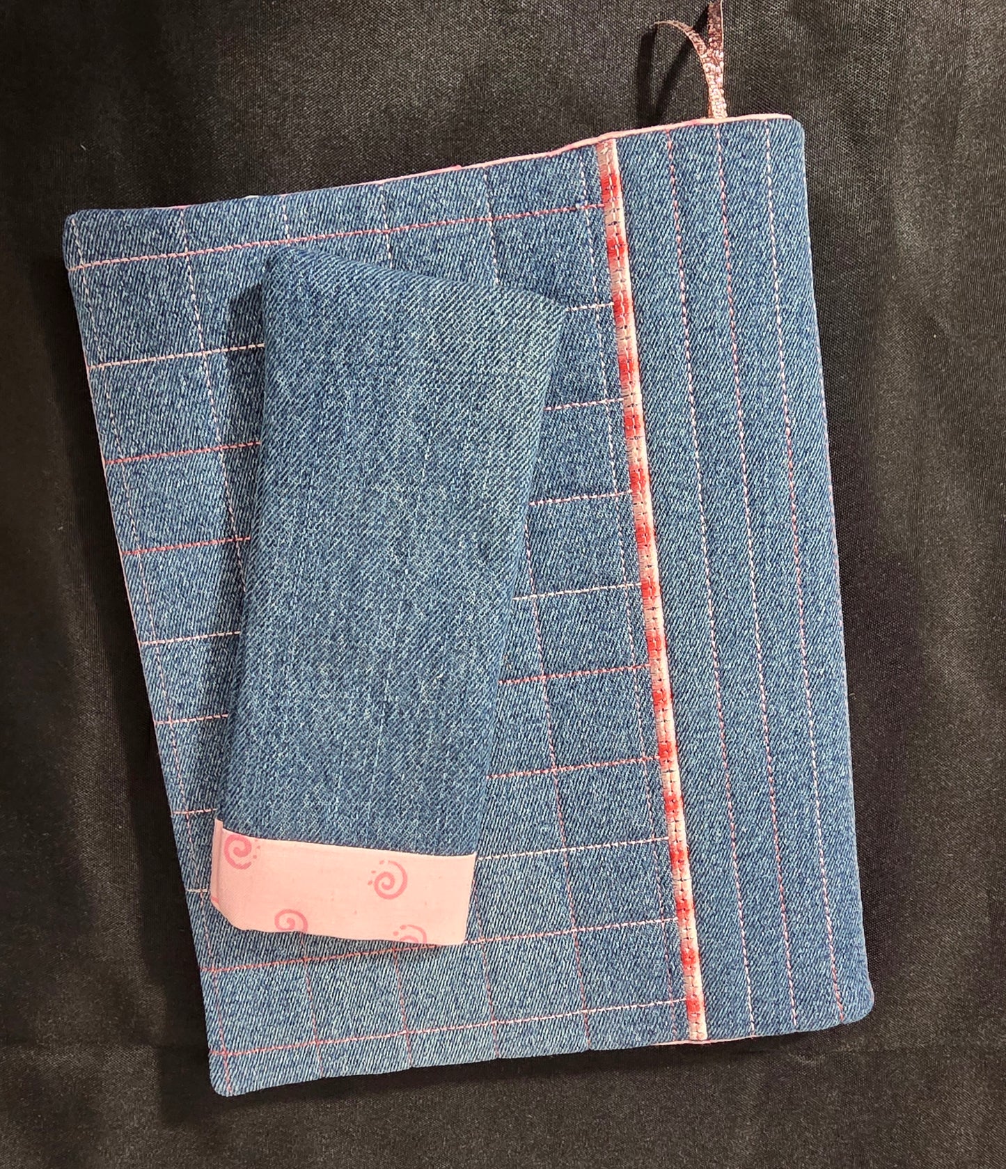 Checked Denim & Pink Quilted Planner Cover Set