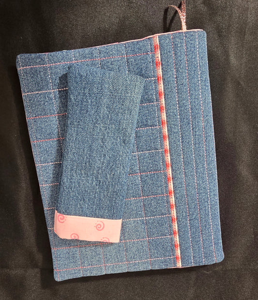 Checked Denim & Pink Quilted Planner Cover Set