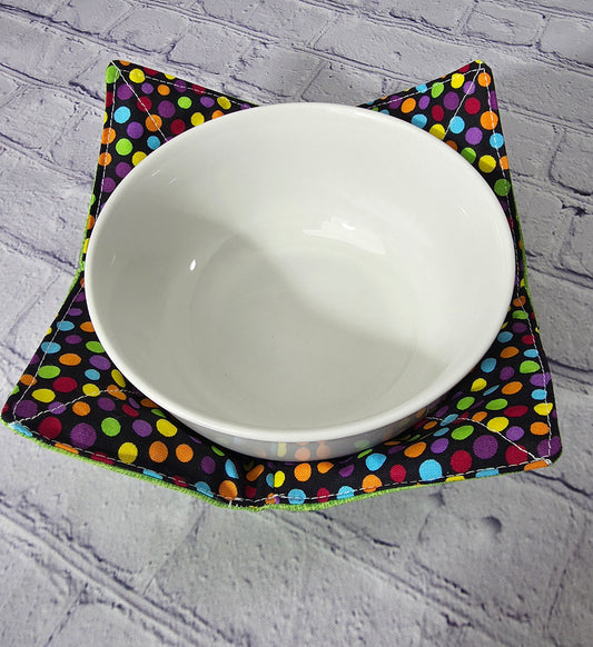 Reversible Bowl Cozy | Fun Polka Dot & Bright Lime Green | Microwave Safe