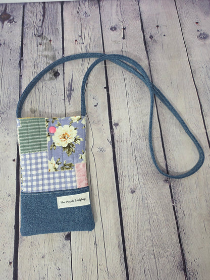Quilted Patchwork Denim handmade crossbody phone bag