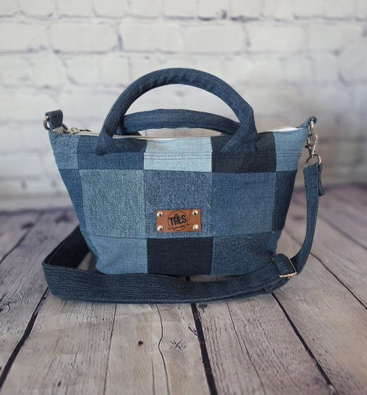 The "Urban Grid" Upcycled Denim Satchel