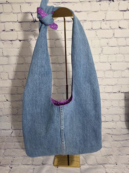 The Upcycled Denim & Dot Slouch Bag