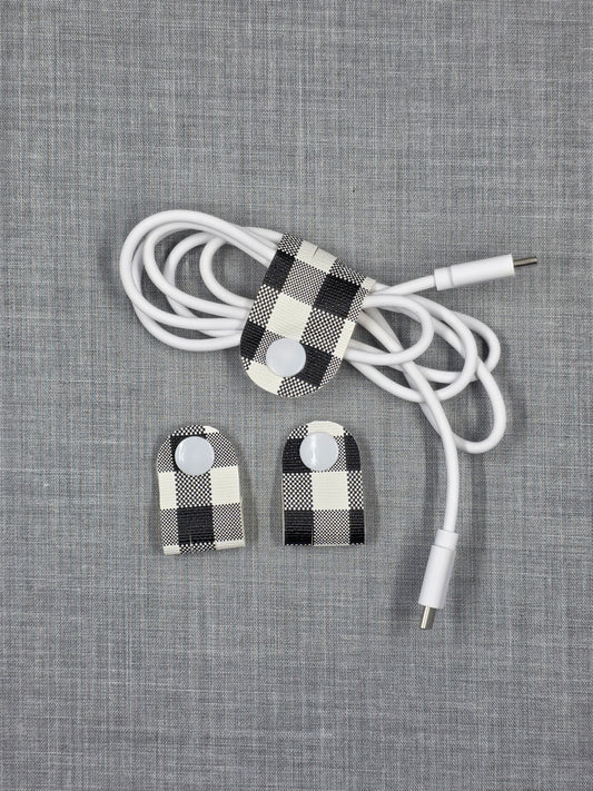 White & Black Buffalo Plaid Cord Keepers (Set of 3)