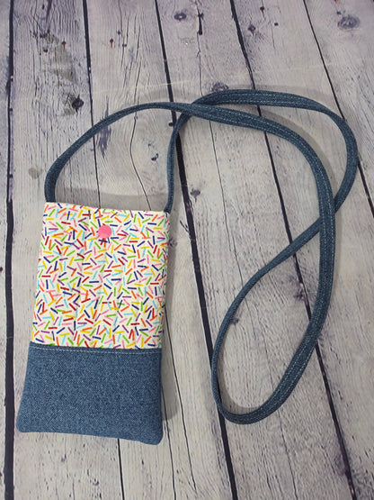 Sprinkles Denim handmade crossbody phone bag