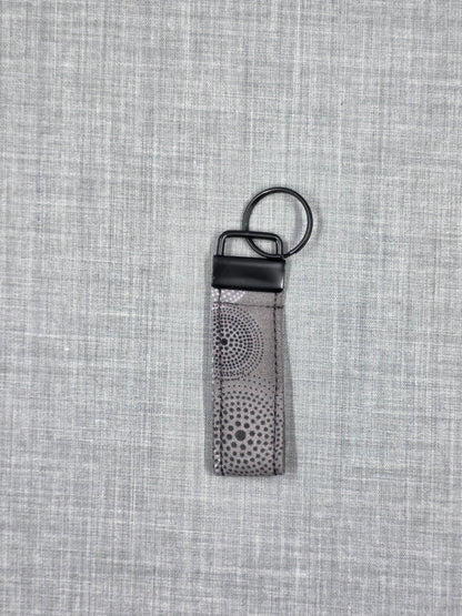 Grey Dotted Mandala handmade fabric key fob