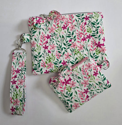 Handmade Quilted Floral Pouch & Wristlet Set – 3-Piece Bundle