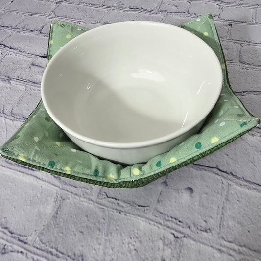 Reversible Cotton Microwave-Safe Bowl Cozy | Sage & Forest Green