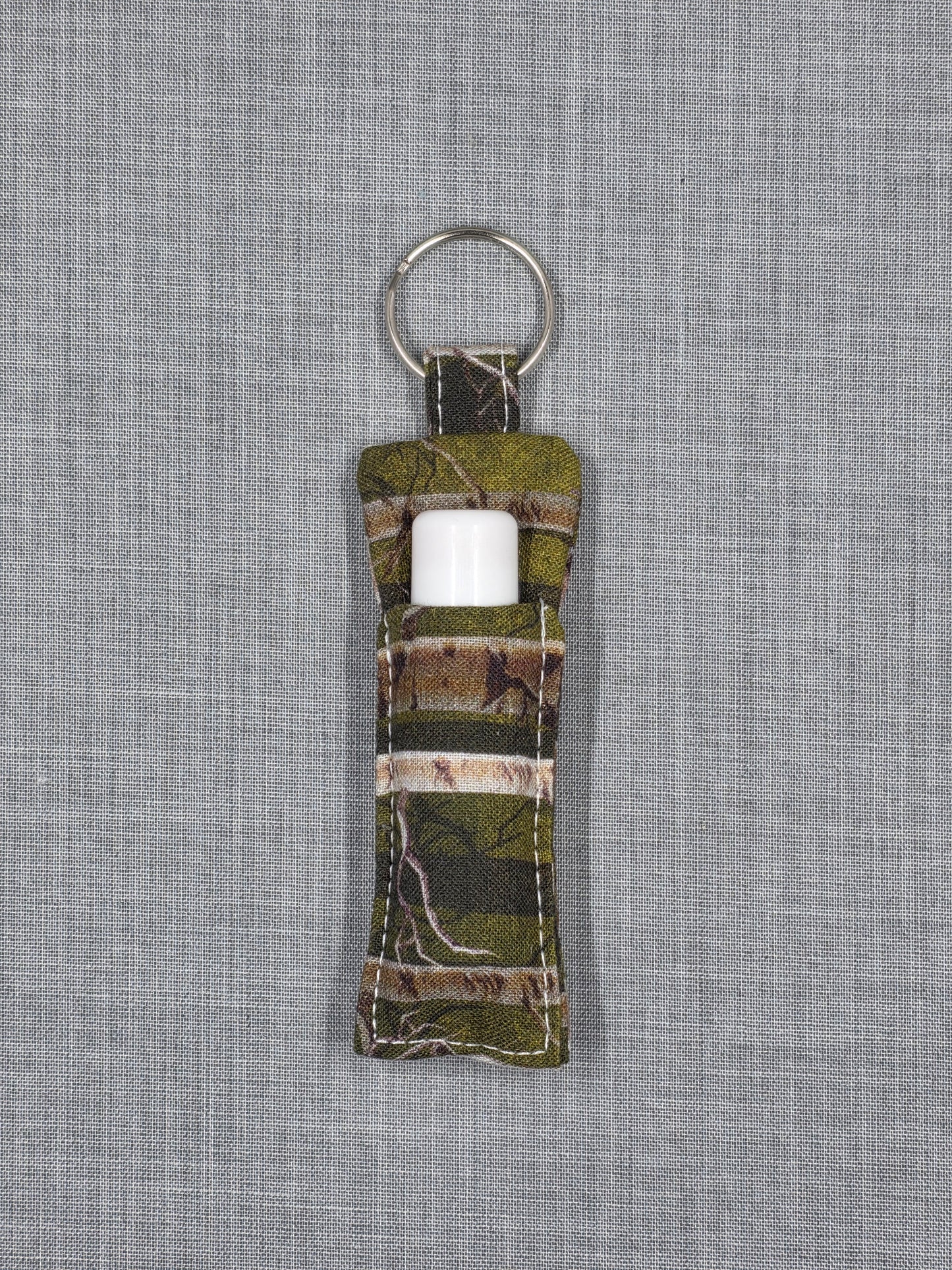 Camo Fabric Lip Balm Keychain Holder