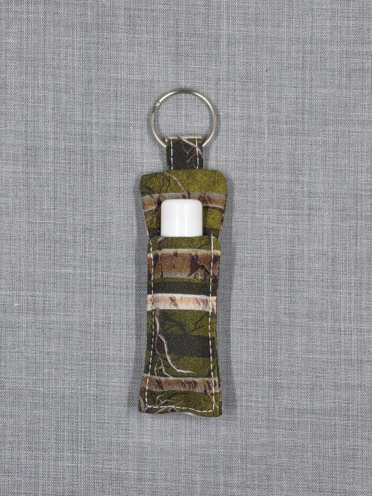 Camo Fabric Lip Balm Keychain Holder