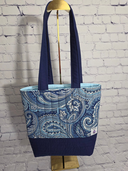 Deep Blue Paisley Quilted Artisan Tote Bag
