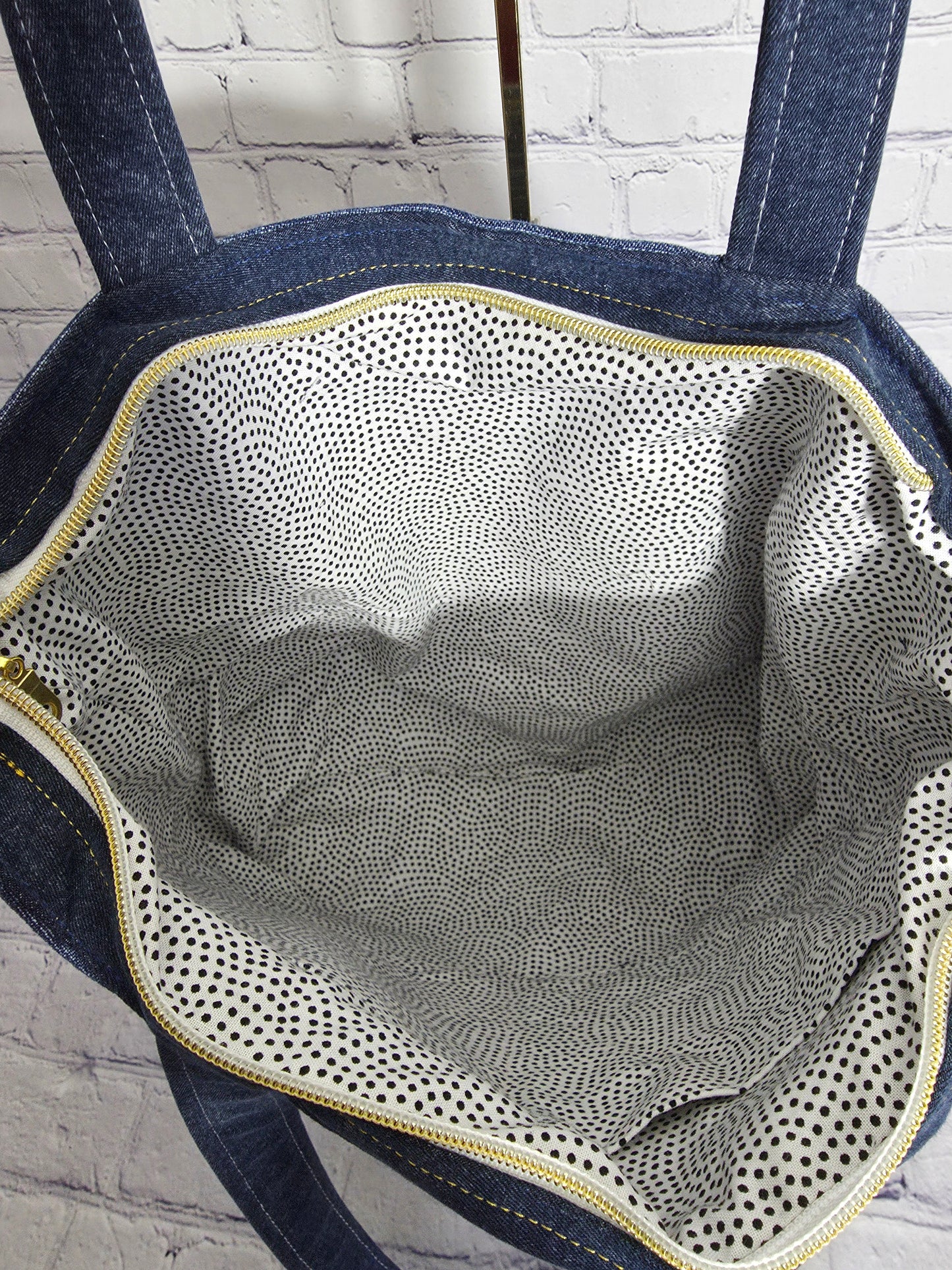 Zippered Dark Denim Patchwork Tote