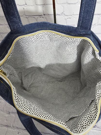 Zippered Dark Denim Patchwork Tote