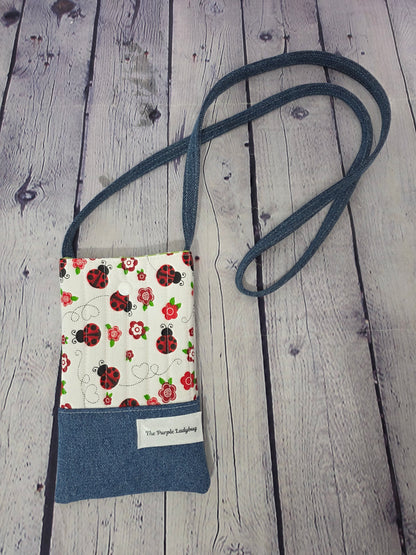 Ladybug Denim handmade crossbody phone bag