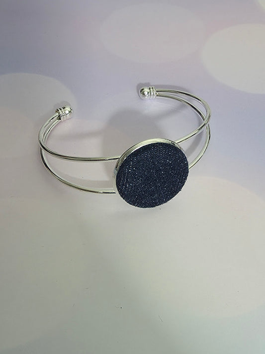 Denim Chic Cuff Bracelet - Silver Tone