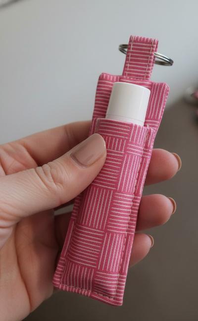 Handmade Pink Woven Fabric Lip Balm Holder Keychain