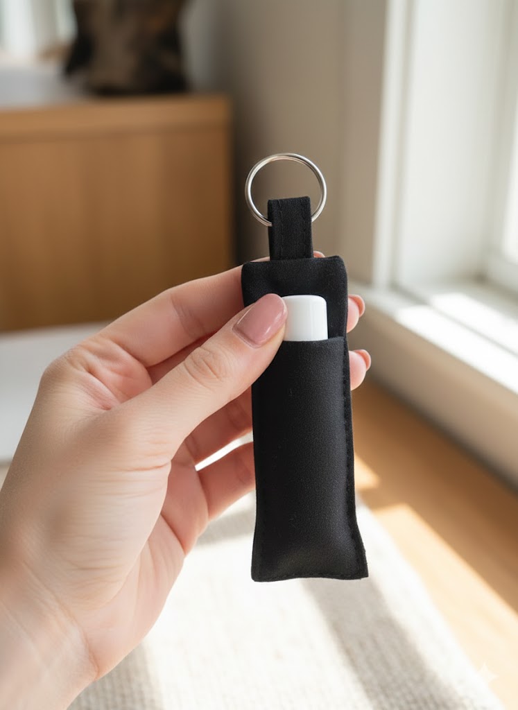 Fabric Lip Balm Holder Keychain - Black