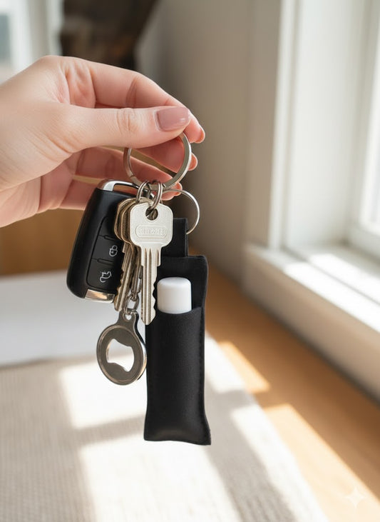 Fabric Lip Balm Holder Keychain - Black